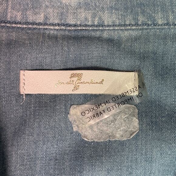 7 For All Mankind Shirt Dress Womens Medium Blue Denim Faded Washed Button Up - Picture 6 of 10